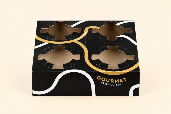 Χάρτινες Ποτηροθήκες Matte Gourmet Μαύρες 4 Θέσεων Χονδρικής Χάρτινες Ποτηροθήκες Matte Gourmet Μαύρες 4 Θέσεων Χονδρικής