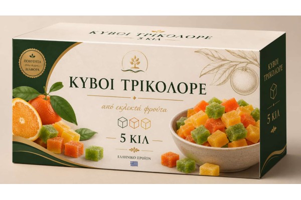 Φρουτα στεγνα κυβοι τρικολορε κιβ 5 κιλ