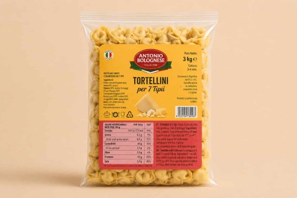 TORTELLINI με ΤΥΡΙ 3 ΚΙΛ * 4 ΤΕΜ Tortellini με γέμιση τυριών. Απολαύστε τα με κρέας, κόκκινες και λευκές σάλτσες ή απλά σκέτα.