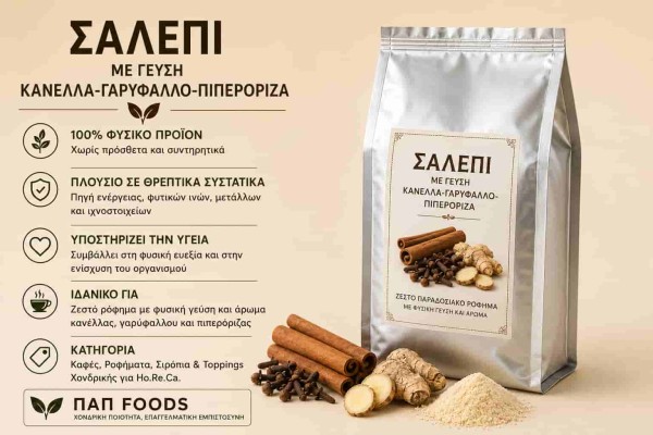 Σαλέπι με Γεύση Κανέλα/Γαρύφαλλο & Πιπερόριζα Spiced Ginger Salep Χονδρικής Σαλέπι με Γεύση Κανέλα/Γαρύφαλλο & Πιπερόριζα Spiced Ginger Salep Χονδρικής