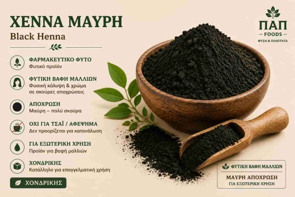 Χέννα Μαύρη Φυτική Βαφή Μαλλιών Black Henna Χονδρική