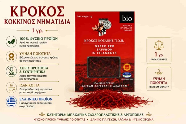 Κρόκος Κόκκινος Νηματίδια 1gr Saffron Μπαχαρικό Χονδρικής